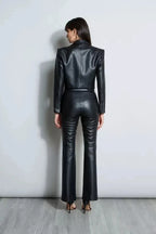 Women's Black Lambskin Leather Original Premium Cropped Open-Front Blazer Jacket
