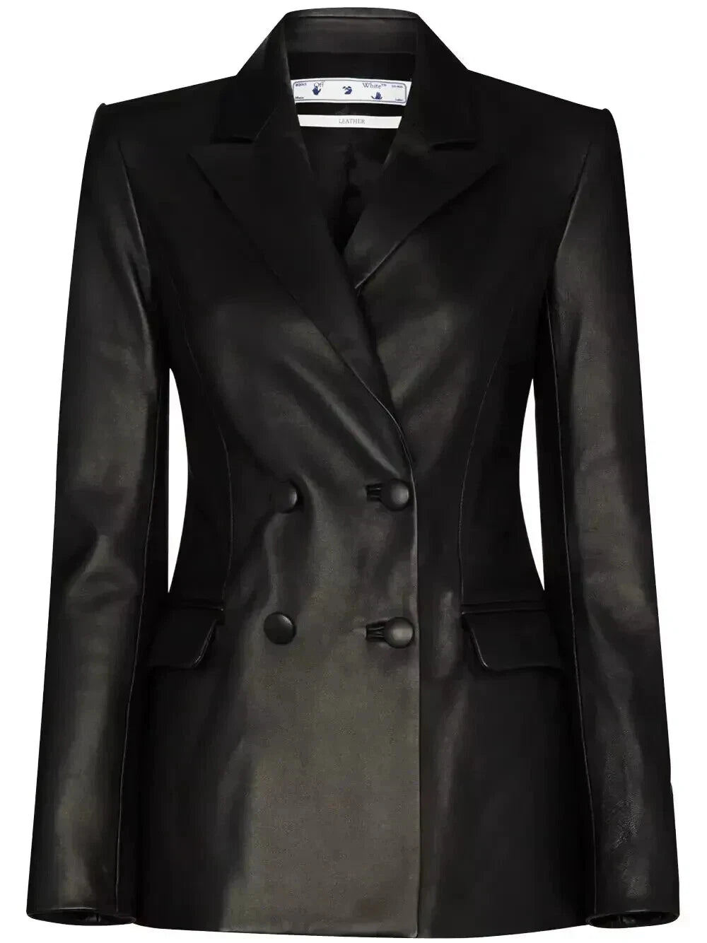 Women's Black Lambskin Original Premium Leather Double-Breasted Fitted Blazer Jacket