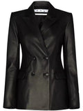 Women's Black Lambskin Original Premium Leather Double-Breasted Fitted Blazer Jacket