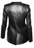 Women's Black Lambskin Original Premium Leather Double-Breasted Fitted Blazer Jacket