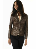 Women's Dark Brown Lambskin Premium Original Leather Two-Button Blazer Jacket