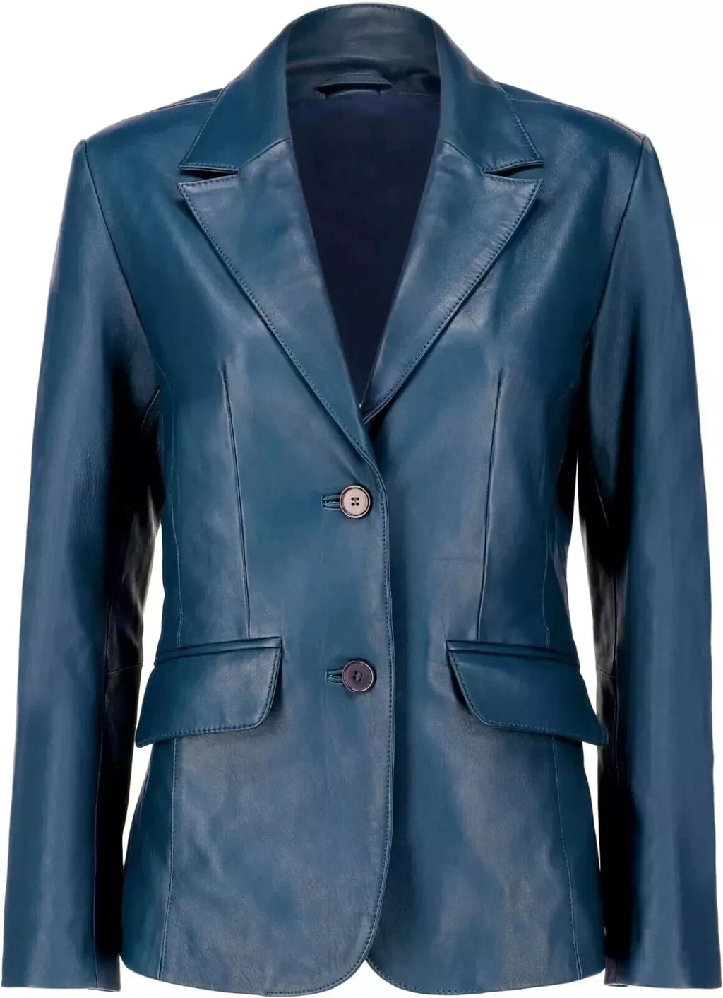Women's Blue Lambskin Original Premium Leather Two-Button Blazer Jacket