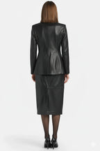Women's Black Premium Original Leather Blazer & Skirt Co-ord Set