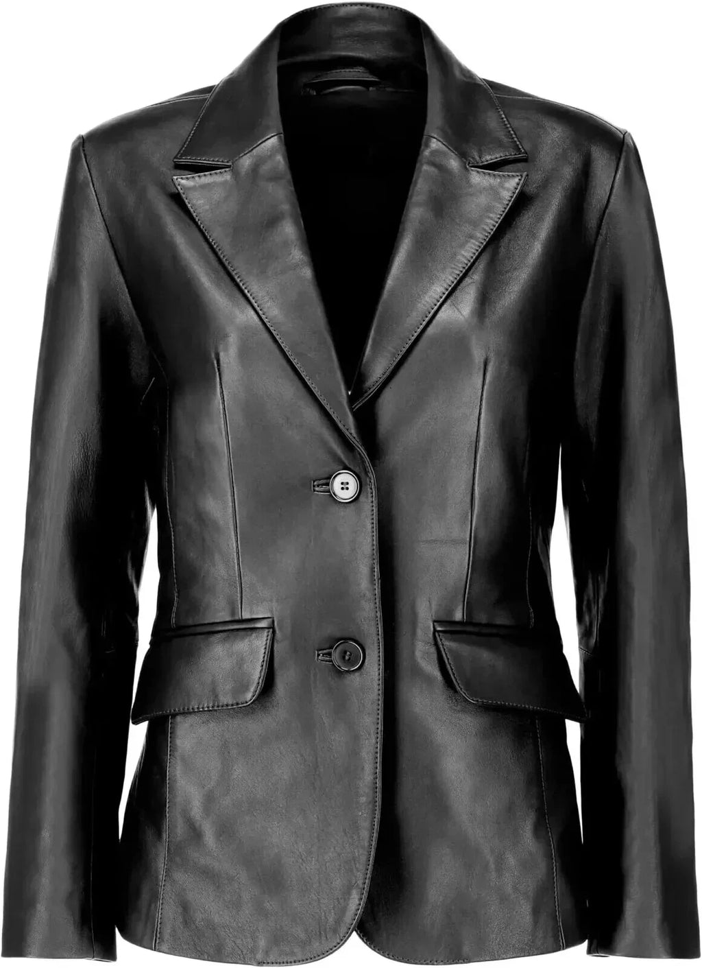 Women's Black Lambskin Premium Original Leather Blazer – Two Button Tailored Fit