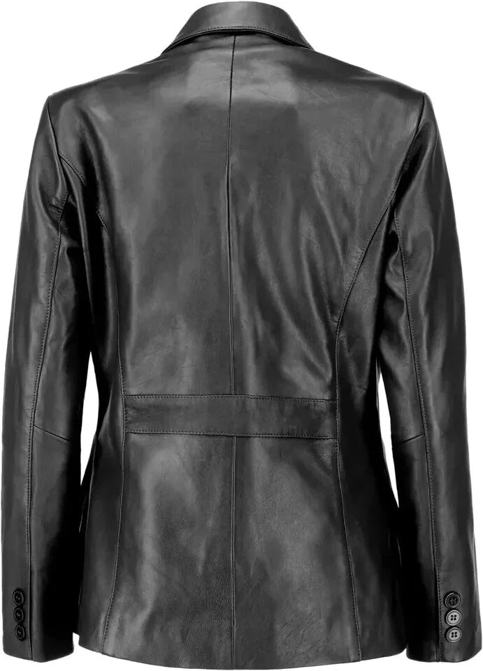 Women's Black Lambskin Premium Original Leather Blazer – Two Button Tailored Fit