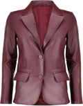 Women's Burgundy Lambskin Premium Original Leather Blazer – Two Button Tailored Fit