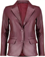 Women's Burgundy Lambskin Premium Original Leather Blazer – Two Button Tailored Fit
