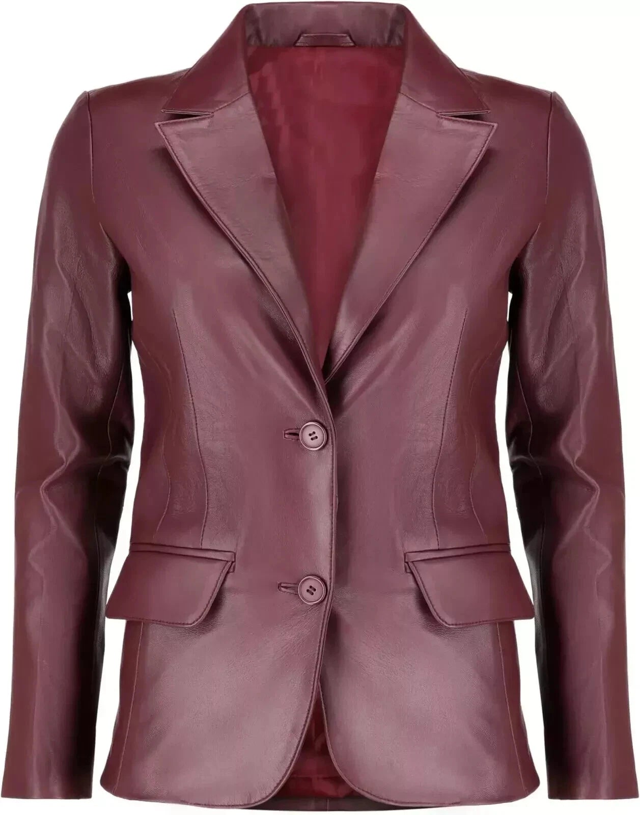 Women's Burgundy Lambskin Premium Original Leather Blazer – Two Button Tailored Fit