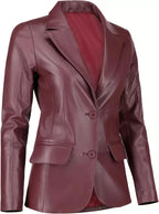 Women's Burgundy Lambskin Premium Original Leather Blazer – Two Button Tailored Fit