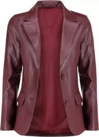 Women's Burgundy Lambskin Premium Original Leather Blazer – Two Button Tailored Fit
