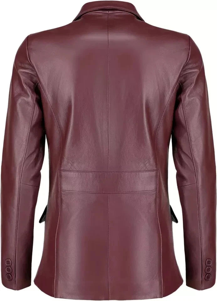 Women's Burgundy Lambskin Premium Original Leather Blazer – Two Button Tailored Fit