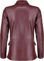 Women's Burgundy Lambskin Premium Original Leather Blazer – Two Button Tailored Fit
