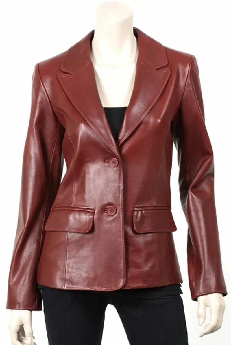 Women's Maroom Original Premium Lambskin Leather Blazer – Two Button Classic Fit