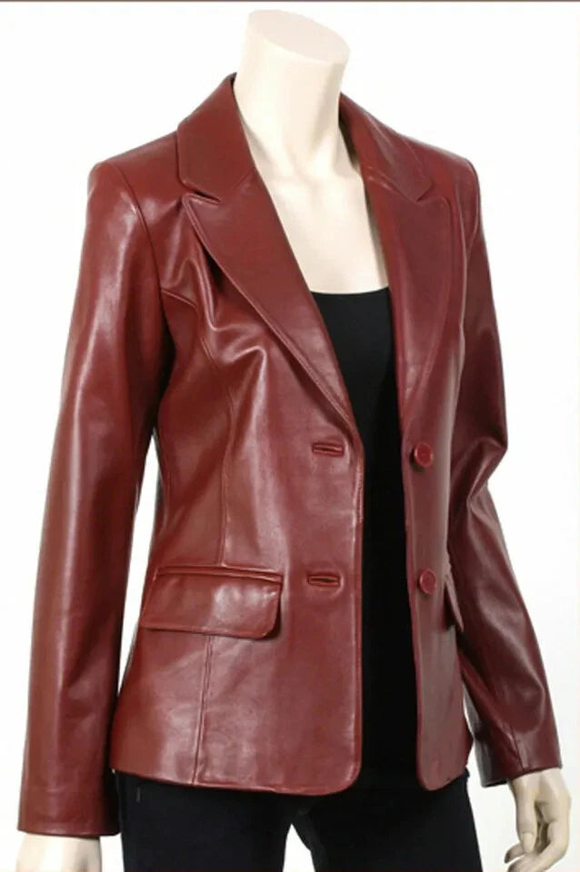 Women's Maroom Original Premium Lambskin Leather Blazer – Two Button Classic Fit