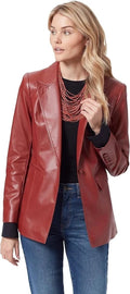 Women's Red Lambskin Premium Original Leather Blazer – One Button Western Stitch