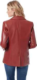 Women's Red Lambskin Premium Original Leather Blazer – One Button Western Stitch