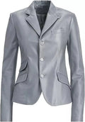 Women's Steel Grey Lambskin Premium Original Leather Blazer – Three Button Contrast Stitch