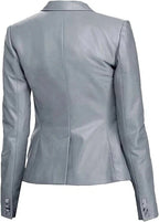 Women's Steel Grey Lambskin Premium Original Leather Blazer – Three Button Contrast Stitch