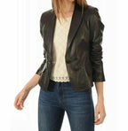 Women's Black Lambskin Original Premium Leather Blazer – One Button Slim Fit