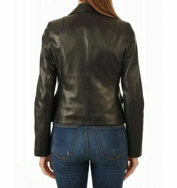 Women's Black Lambskin Original Premium Leather Blazer – One Button Slim Fit
