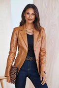 Women's Cognac Tan Lambskin Original Premium Leather Blazer – Two Button Classic Fit