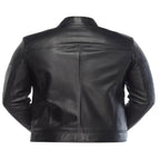 Men's Black Snap-Button Premium Original Leather Jacket – back view – Kamercio