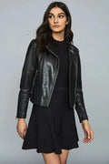 Women's Black Original Premium Leather Biker Jacket — Silver Hardware