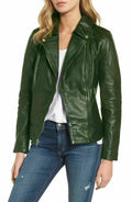 Women's Forest Green Original Premium Leather Biker Jacket