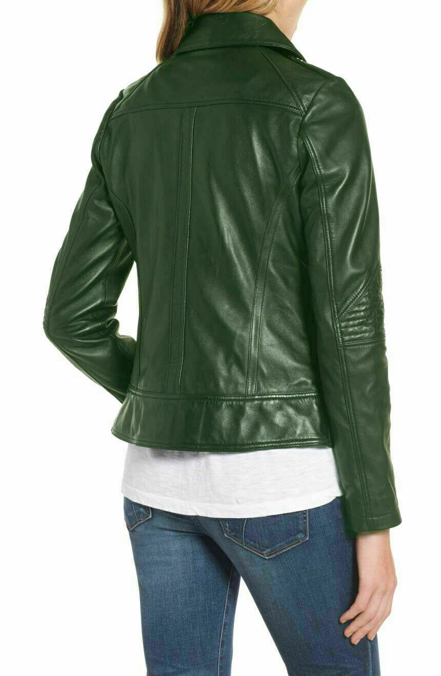 Women's Forest Green Original Premium Leather Biker Jacket