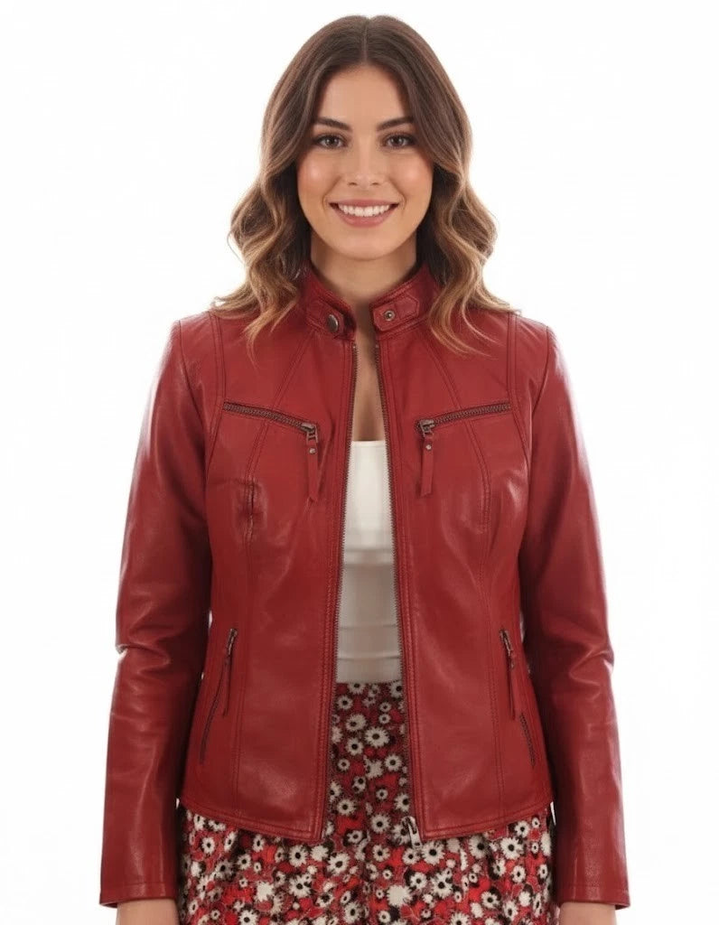 Women's Original Premium Slim Fit Red Leather Jacket