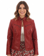 Women's Original Premium Slim Fit Red Leather Jacket – front view – Kamercio