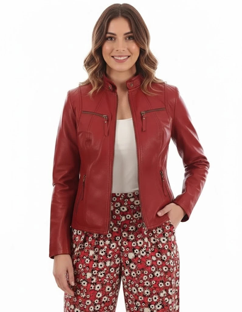 Women's Original Premium Slim Fit Red Leather Jacket