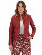 Women's Original Premium Slim Fit Red Leather Jacket – side view – Kamercio