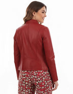 Women's Original Premium Slim Fit Red Leather Jacket – close-up detail – Kamercio