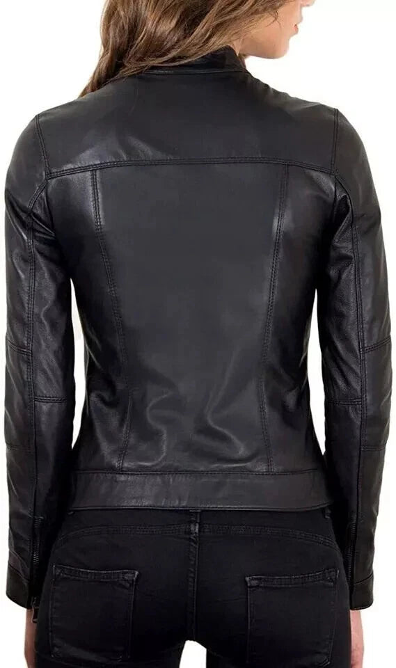 Women's Original Premium Lambskin Genuine Black Leather Moto Jacket — Multi-Zip