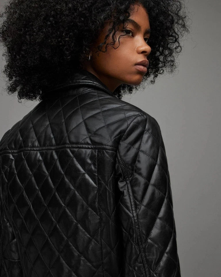 Women's Black Quilted Original Premium Lambskin Leather Slim Fit Jacket