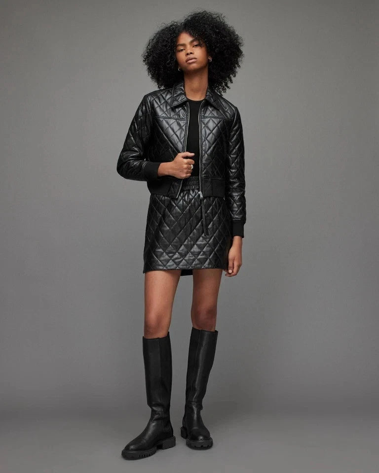 Women's Black Quilted Original Premium Lambskin Leather Slim Fit Jacket