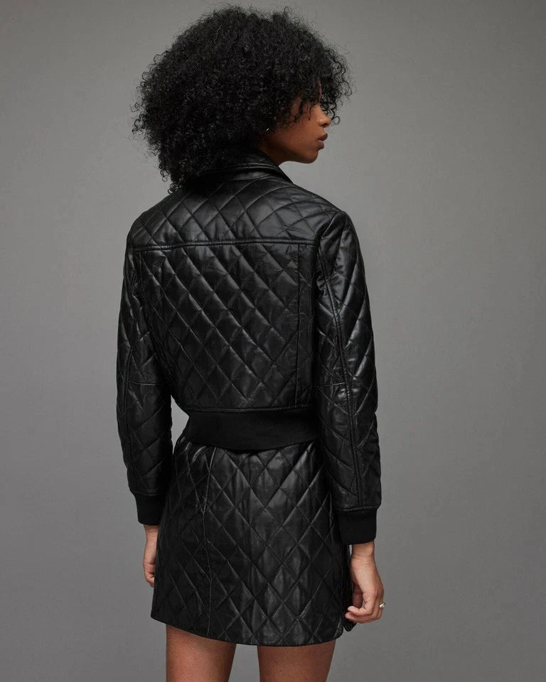 Women's Black Quilted Original Premium Lambskin Leather Slim Fit Jacket