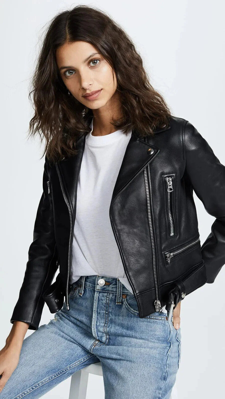 Women's Black Leather Classic Original Moto Biker Premium Jacket