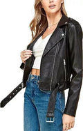 Women's Original Premium Black Leather Belted Moto Jacket
