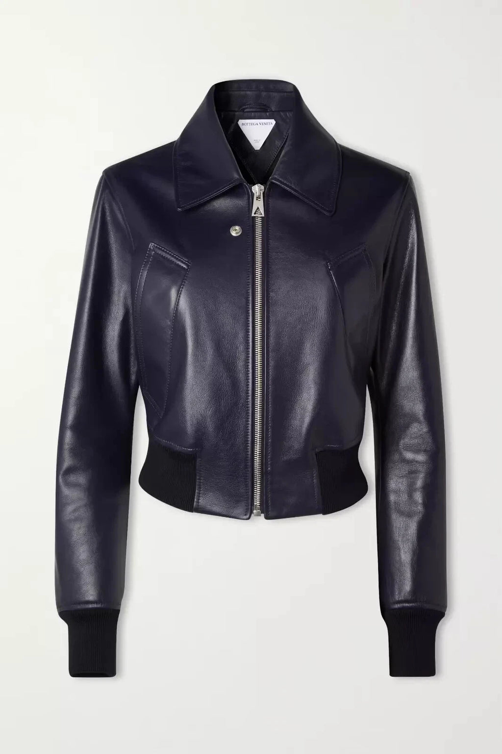 Women's Premium Navy Blue Original Slim Fit Leather Bomber Jacket