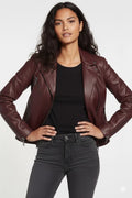 Women's Premium Original Burgundy Genuine Lambskin Leather Biker Jacket