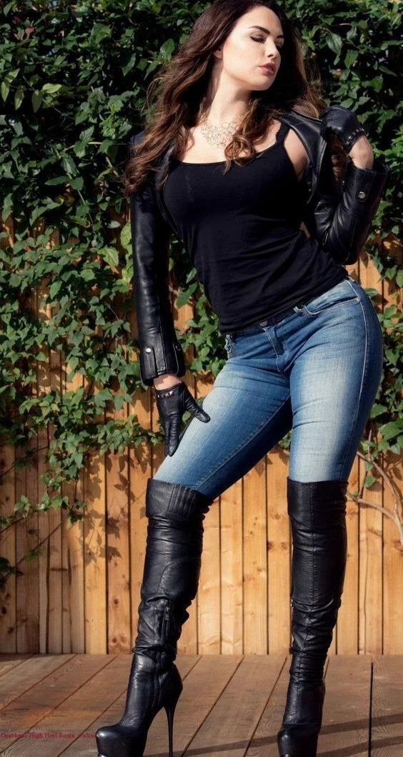 Women's Premium Black Original Leather Biker Jacket — Cropped