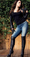 Women's Premium Black Original Leather Biker Jacket — Cropped