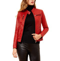 Women's Premium Red Original Slim Fit Leather Biker Jacket