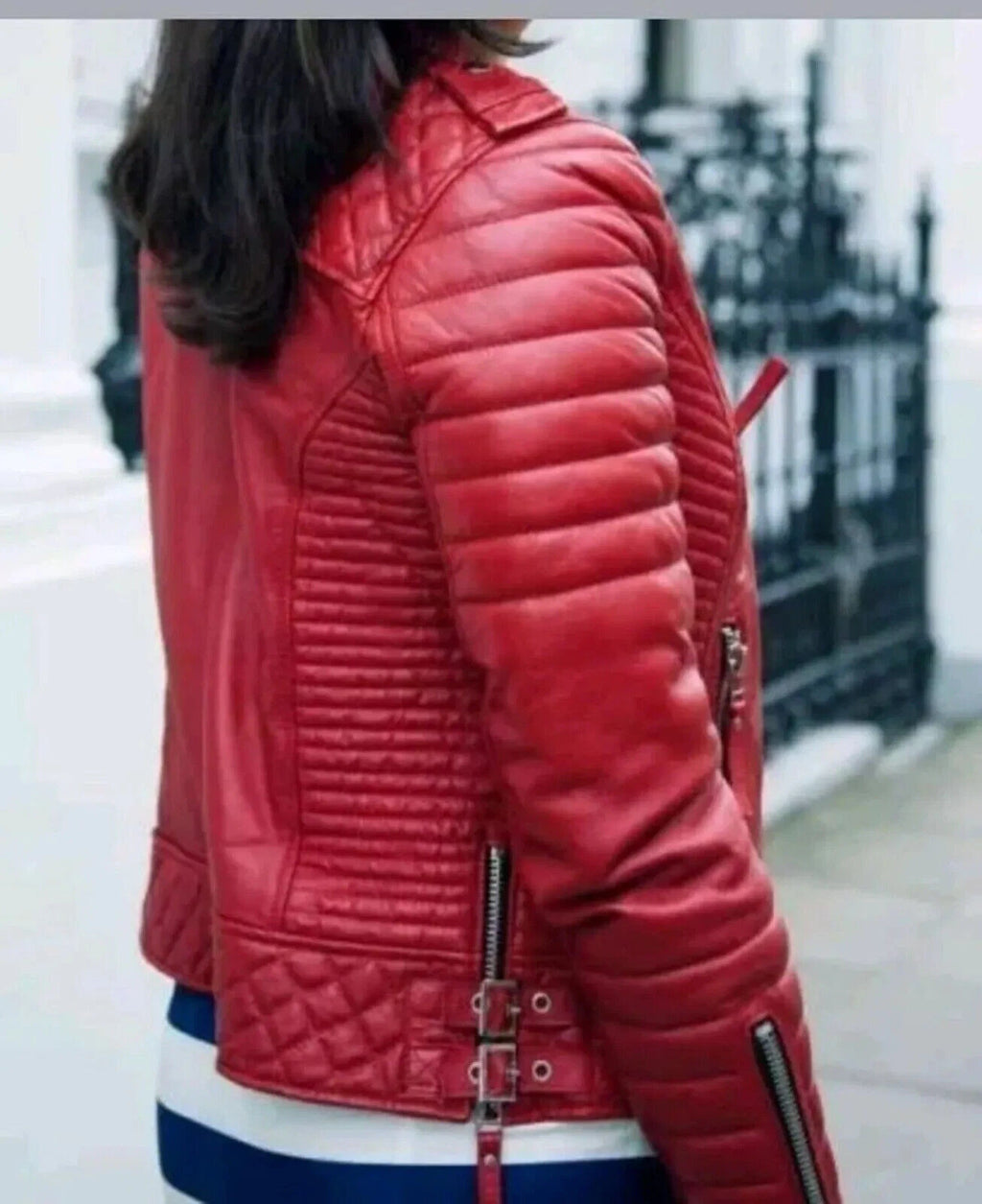 Women's Premium Red Quilted Original Slim Fit Genuine Leather Biker Jacket