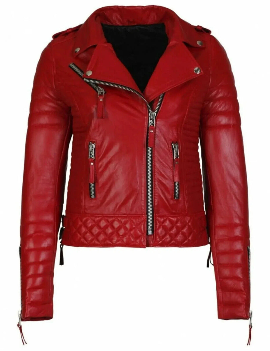 Women's Premium Red Quilted Original Slim Fit Genuine Leather Biker Jacket
