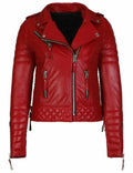 Women's Premium Red Quilted Original Slim Fit Genuine Leather Biker Jacket