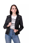 Women's Premium Black Multi-Zip Original Lambskin Genuine Leather Biker Jacket
