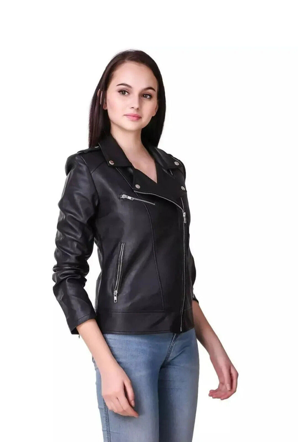 Women's Premium Black Multi-Zip Original Lambskin Genuine Leather Biker Jacket